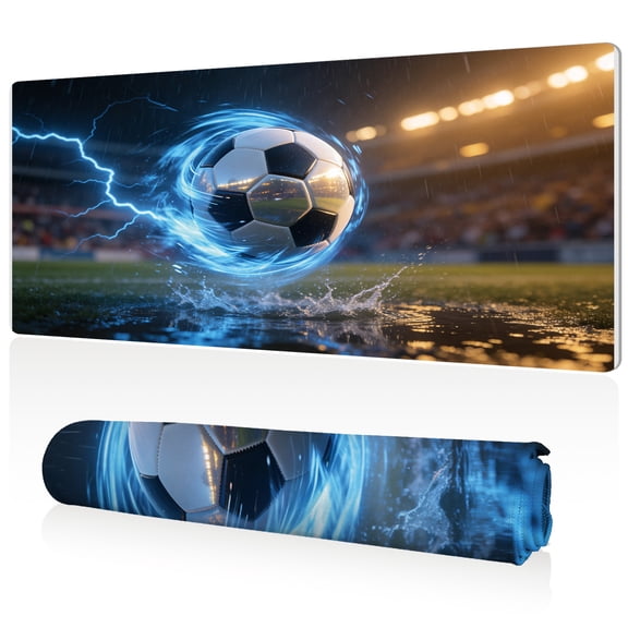 LIVEKEY Mouse Pad 80x40cm Extra Large Non Slip Stitched Durable Easy Clean Neon Soccer Lightning Splash Pattern for Gaming Office