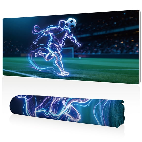 LIVEKEY Mouse Pad 80x40cm Extra Large Non Slip Stitched Durable Easy Clean Neon Soccer Player Heading Ball on Field Pattern for Gaming Office
