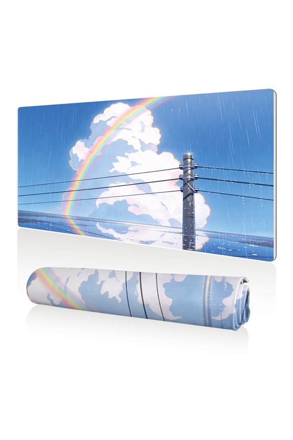 Mouse Pad 80x40cm Extra Large Non Slip Stitched Durable Easy Clean Rainbow Cloud Rainy Day Train Landscape for Gaming Office