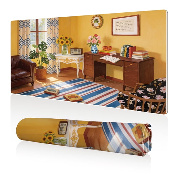 LIVEKEY Mouse Pad 80x40cm Extra Large Non Slip Stitched Durable Easy Clean Retro Living Room Sunflower Pattern for Gaming Office