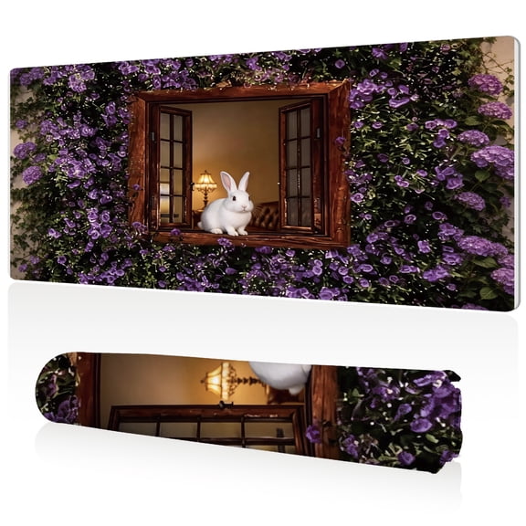 LIVEKEY Mouse Pad 80x40cm Extra Large Non Slip Stitched Durable Easy Clean White Monkey Swinging on Vine Waterfall Blue Orchids Tropical Jungle Pattern for Gaming Office