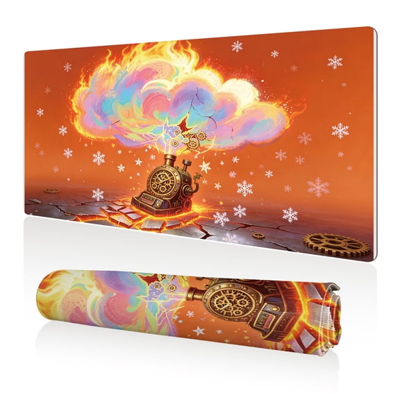 LIVEKEY Mouse Pad 80x40cm Extra Large Non Slip Stitched Durable Easy Clean Steampunk Train Fire Cloud Snowflake for Gaming Office