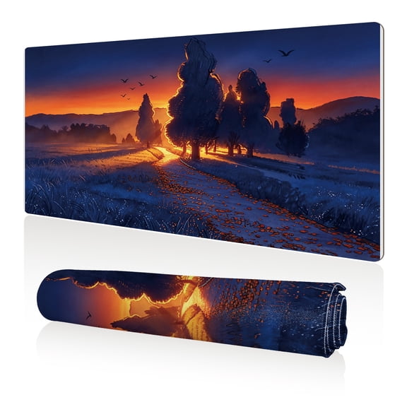 LIVEKEY Mouse Pad 80x40cm Extra Large Non Slip Stitched Durable Easy Clean Sunset Path Trees Birds Mist for Gaming Office