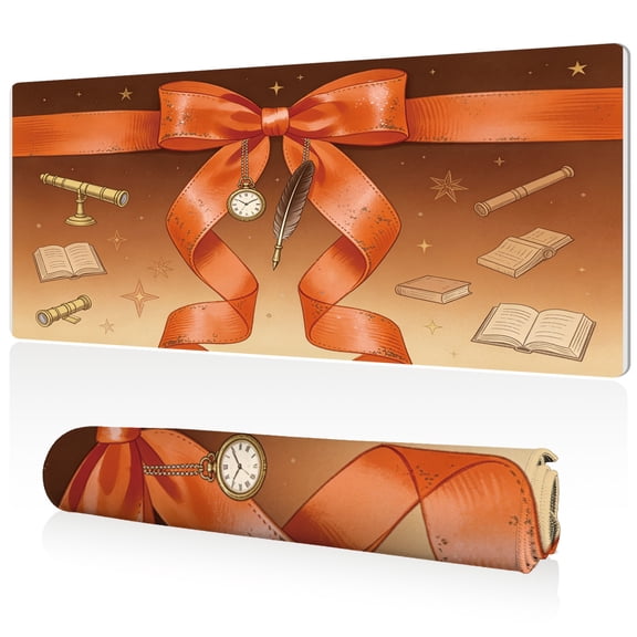 LIVEKEY Mouse Pad 80x40cm Extra Large Non Slip Stitched Durable Easy Clean Vintage Orange Bow Pocket Watch Books Telescope for Gaming Office