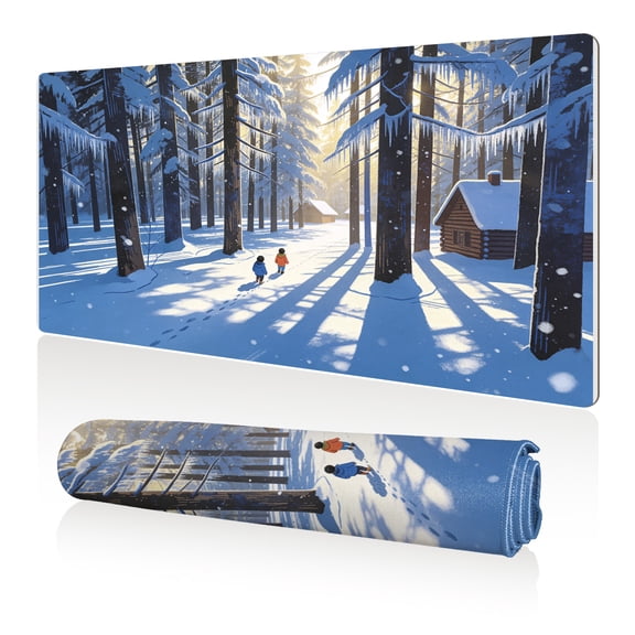 LIVEKEY Mouse Pad 80x40cm Extra Large Non Slip Stitched Durable Easy Clean Winter Snow Forest with Kids Cabin for Gaming Office