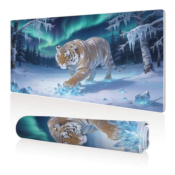 LIVEKEY Mouse Pad 80x40cm Extra Large Non Slip Stitched Edges Full Coverage Durable Easy Clean Aurora Tiger Snow Crystal Art for Gaming Office