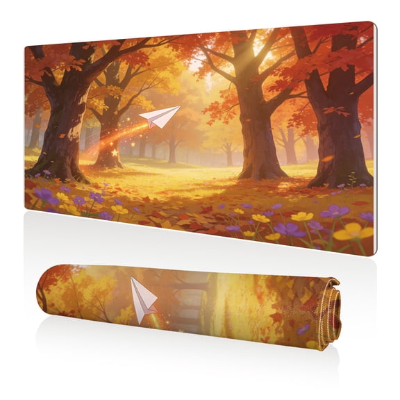 LIVEKEY Mouse Pad 80x40cm Extra Large Non Slip Stitched Edges Full Coverage Durable Easy Clean Autumn Forest Paper Plane Art for Gaming Office