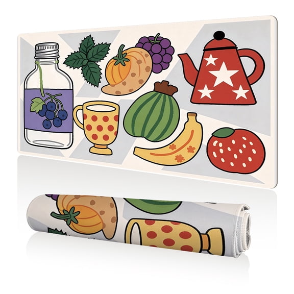 LIVEKEY Mouse Pad 80x40cm Extra Large Non Slip Stitched Edges Full Coverage Durable Easy Clean Cartoon Fruit Tea Art for Gaming Office