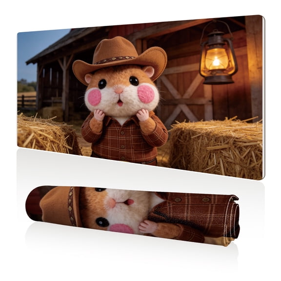 LIVEKEY Mouse Pad 80x40cm Extra Large Non Slip Stitched Edges Full Coverage Durable Easy Clean Cute Cowboy Hamster Barn Lantern Hay Bales Art for Gaming Office