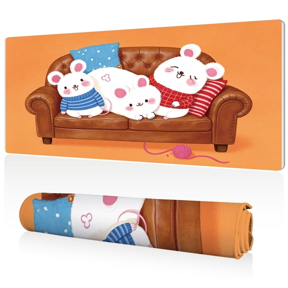 LIVEKEY Mouse Pad 80x40cm Extra Large Non Slip Stitched Edges Full Coverage Durable Easy Clean Cute Mice Family Sofa Relaxing Art for Gaming Office