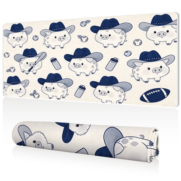 LIVEKEY Mouse Pad 80x40cm Extra Large Non Slip Stitched Edges Full Coverage Durable Easy Clean Cute Pigs Cowboy Hats Sports Balls Pattern for Gaming Office