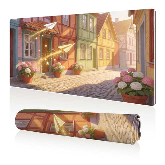 LIVEKEY Mouse Pad 80x40cm Extra Large Non Slip Stitched Edges Full Coverage Durable Easy Clean Fairy Tale Town Paper Plane Art for Gaming Office