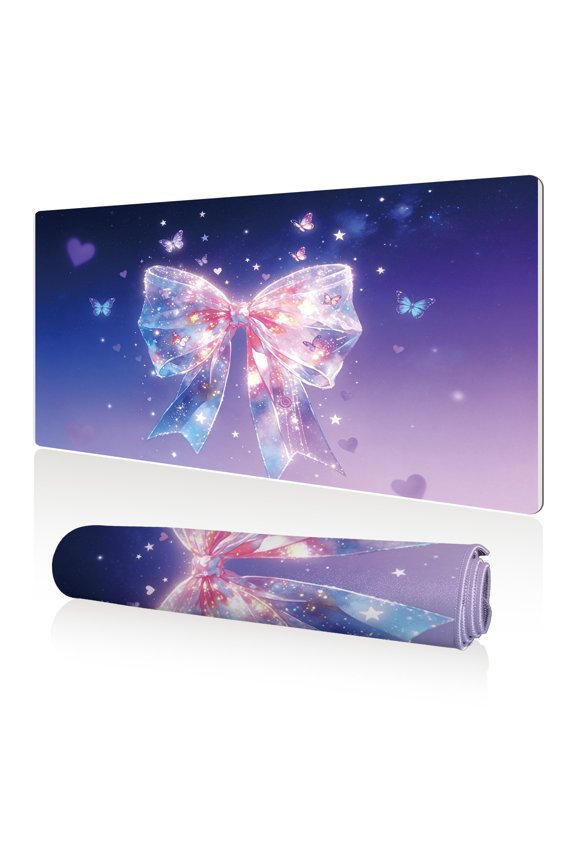 Mouse Pad 80x40cm Extra Large Non Slip Stitched Edges Full Coverage Durable Easy Clean Galaxy Bow Butterfly Heart Art for Gaming Office