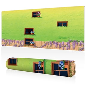LIVEKEY Mouse Pad 80x40cm Extra Large Non Slip Stitched Edges Full Coverage Durable Easy Clean Green Grass Wall with Windows Flower Pots and Wisteria Fence Art for Gaming Office