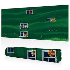 LIVEKEY Mouse Pad 80x40cm Extra Large Non Slip Stitched Edges Full Coverage Durable Easy Clean Green Grass with Windows and Flower Pots Landscape Art for Gaming Office