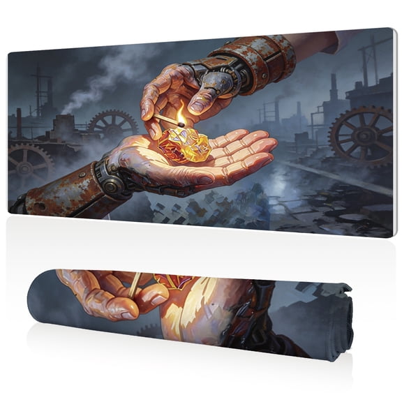 LIVEKEY Mouse Pad 80x40cm Extra Large Non Slip Stitched Edges Full Coverage Durable Easy Clean Mechanical Hands Exchanging Crystal Match Industrial Ruins Art for Gaming Office
