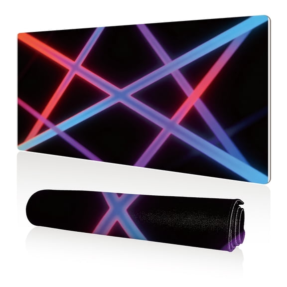 LIVEKEY Mouse Pad 80x40cm Extra Large Non Slip Stitched Edges Full Coverage Durable Easy Clean Neon Laser Cross Grid Art for Gaming Office