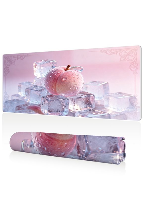 Mouse Pad 80x40cm Extra Large Non Slip Stitched Edges Full Coverage Durable Easy Clean Pink Peach with Ice Cubes and Water Droplets Art for Gaming Office