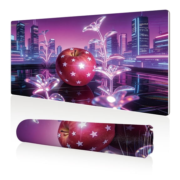 LIVEKEY Mouse Pad 80x40cm Extra Large Non Slip Stitched Edges Full Coverage Durable Easy Clean Retro Neon City Star Apple Crystal Flowers Art for Gaming Office