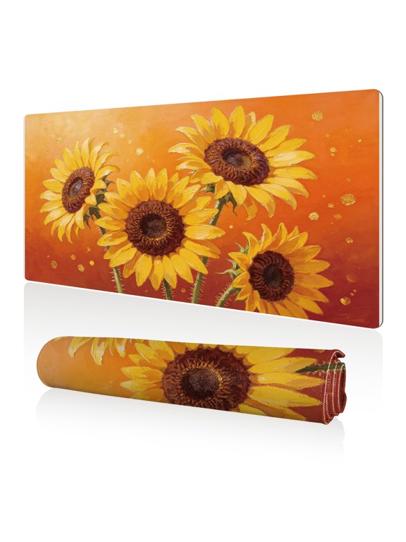 Mouse Pad 80x40cm Extra Large Non Slip Stitched Edges Full Coverage Durable Easy Clean Sunflower Oil Painting Art for Gaming Office