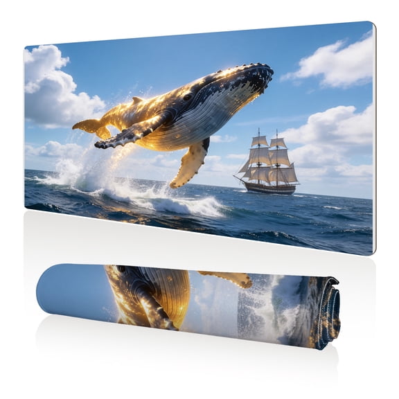 LIVEKEY Mouse Pad 80x40cm Extra Large Non Slip Stitched Edges Full Coverage Durable Easy Clean Whale Ship Ocean Art for Gaming Office