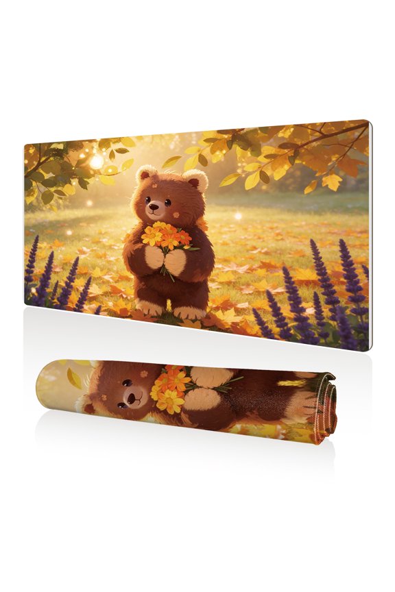 Mouse Pad 80x40cm Non Slip Stitched Durable Easy Clean Cute Teddy Bear Autumn Meadow for Gaming Office