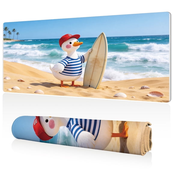 LIVEKEY Mouse Pad 80x40x0.3cm Cute Duck Surfer Seashells Extra Large Full Desk Coverage Non Slip Durable Easy Clean Stitched Edges for Gaming and Office