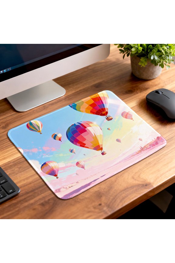 Mouse Pad Colorful Hot Air Balloon Design Non Slip Sewn Edges for Gaming and Office Use 26x21cm
