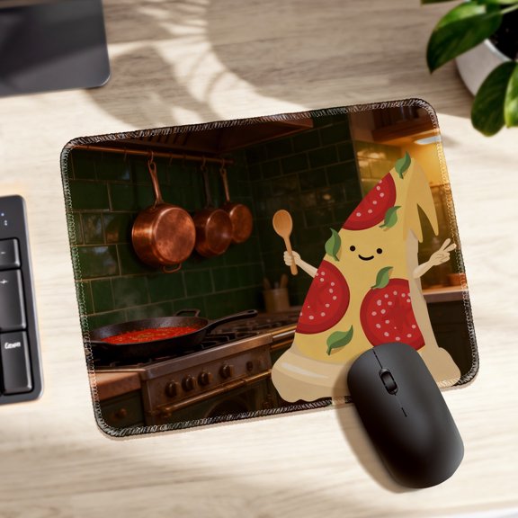LIVEKEY Mouse Pad Durable Easy Clean Anti Slip Stitched Edge Fun Cartoon Pizza Slice Character Kitchen Art for Gaming Office Desk 26x21cm