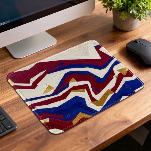 LIVEKEY Mouse Pad Durable Easy Clean Anti Slip Stitched Edge Modern Geometric Pattern in Red Blue Gold for Gaming and Office Desk 26x21cm