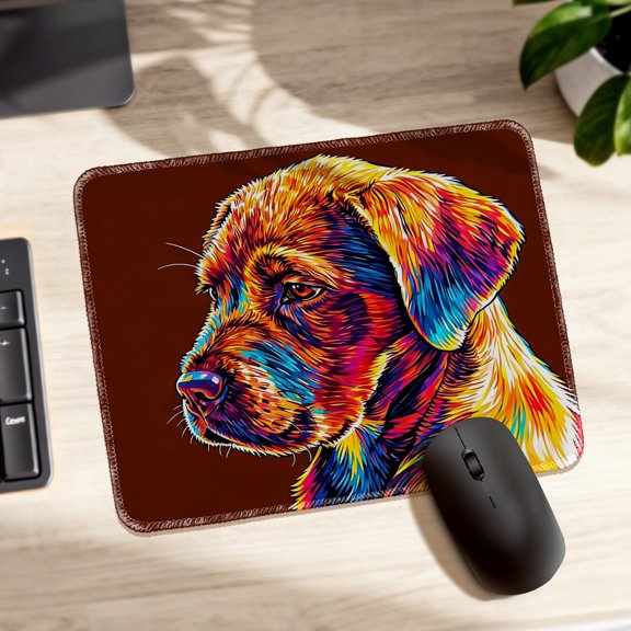 LIVEKEY Mouse Pad Durable Easy Clean Anti Slip Stitched Edge with Colorful Artistic Dog Portrait for Gaming and Office Desk 26x21cm