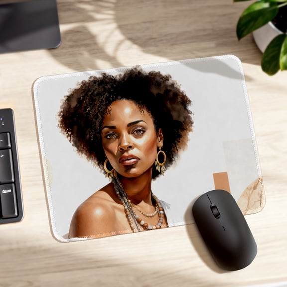 LIVEKEY Mouse Pad Durable Easy Clean Anti Slip Stitched Edge with Stylish Woman Portrait Art for Gaming and Office Desk 26x21cm