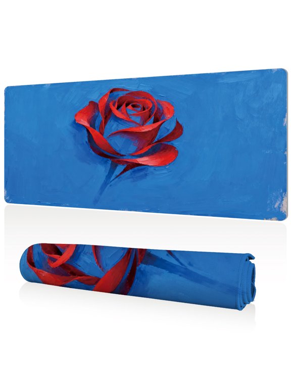 Mouse Pad Durable Easy Clean Extra Large 80x40x0.3cm Full Desk Coverage with Red Rose Art Design Non Slip Sewn Edges for Gaming and Office