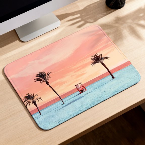 LIVEKEY Mouse Pad Durable Easy Clean Non Slip Stitched Edge Coastal Beach Sunset with Palm Trees Design for Gaming Office Desk 26x21cm