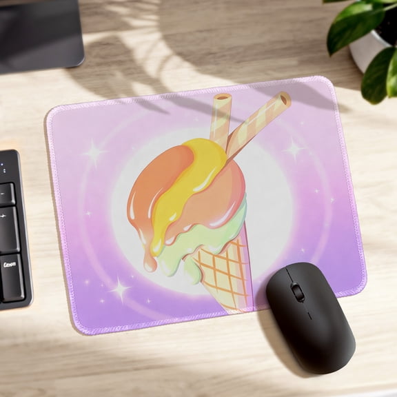 LIVEKEY Mouse Pad Durable Easy Clean Non Slip Stitched Edge Cute Ice Cream Design for Gaming and Office Desk 26x21cm