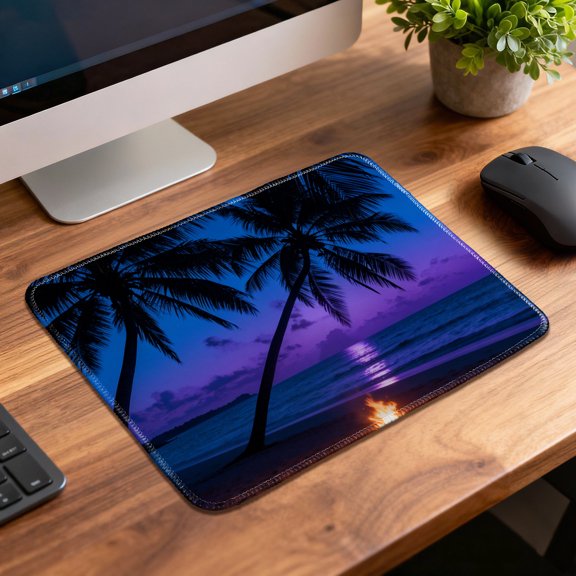 LIVEKEY Mouse Pad Durable Easy Clean Non Slip Stitched Edge Tropical Beach Sunset Scene Design for Gaming and Office Desk 26x21cm
