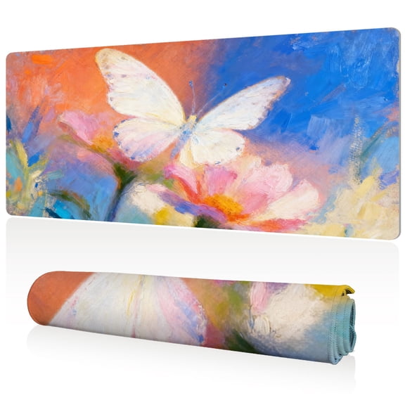 LIVEKEY Mouse Pad Durable Easy Clean Non Slip Stitched Edge Ultra Large 80x40x0.3cm Full Desk Coverage with Artistic Butterfly and Flowers Design for Gaming Office