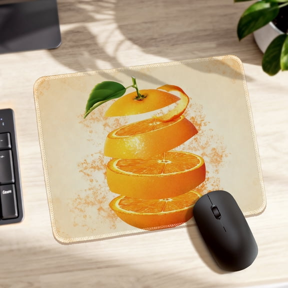 LIVEKEY Mouse Pad Durable Easy Clean Non Slip Stitched Edge Vibrant Orange Slice Design for Gaming and Office Desk 26x21cm