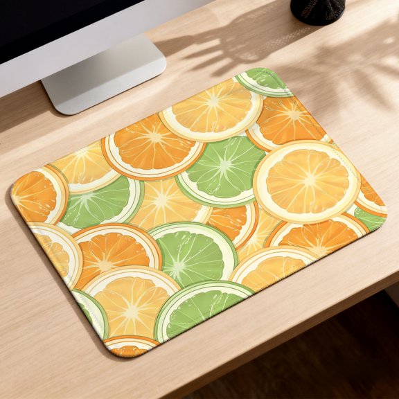 LIVEKEY Mouse Pad Durable Easy Clean Non Slip Stitched Edge Vibrant Orange and Lime Fruit Slice Pattern for Gaming Office Desk 26x21cm