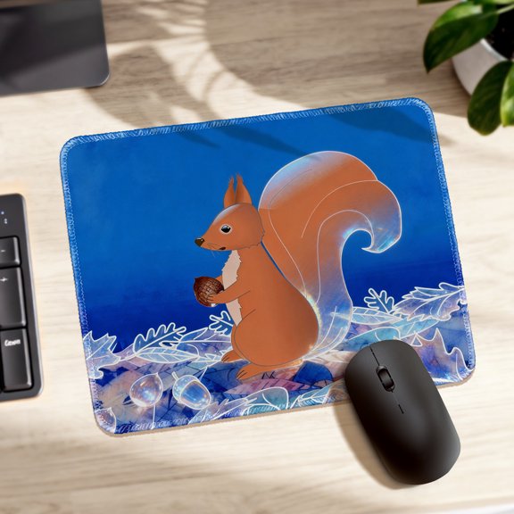 LIVEKEY Mouse Pad Durable Easy Clean Non Slip Stitched Edge with Cute Squirrel and Acorn Design for Gaming and Office Desk 26x21cm