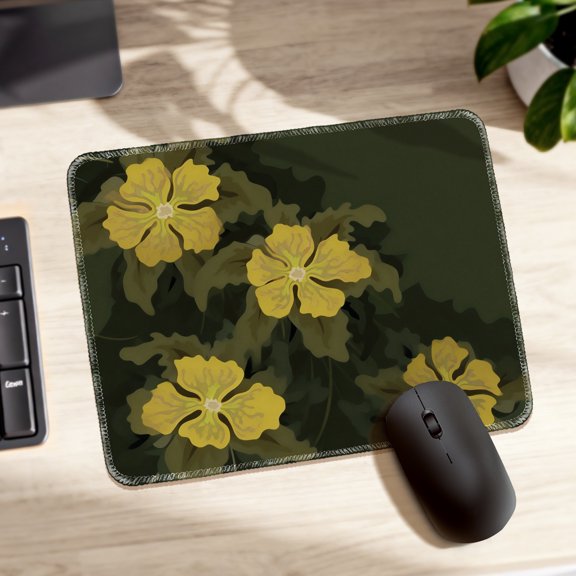 LIVEKEY Mouse Pad Durable Easy Clean Non Slip Stitched Edge with Vibrant Yellow Floral Design for Gaming and Office Desk 26x21cm