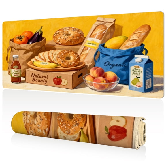 LIVEKEY Mouse Pad Durable Easy Clean Ultra Large 80x40x0.3cm Full Desk Coverage Bountiful Food Still Life Art Non Slip Sewn Edges