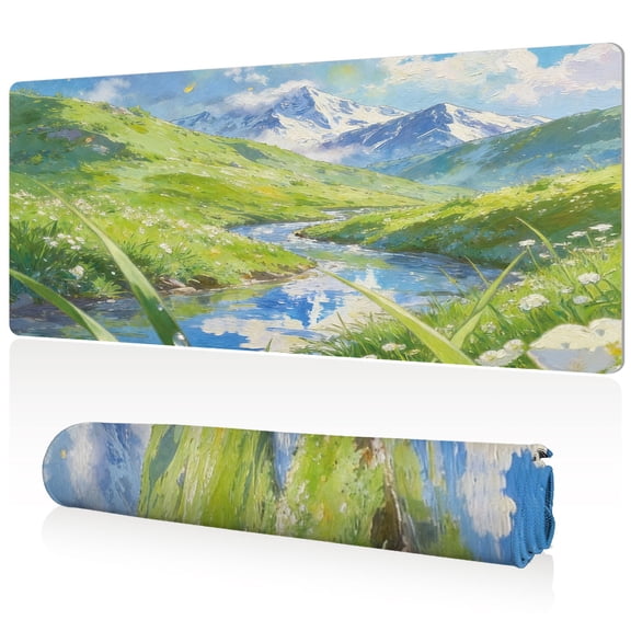 LIVEKEY Mouse Pad Durable Easy Clean Ultra Large 80x40x0.3cm Full Desk Coverage Mountain Forest Scenery Art Non Slip Stitched Edge
