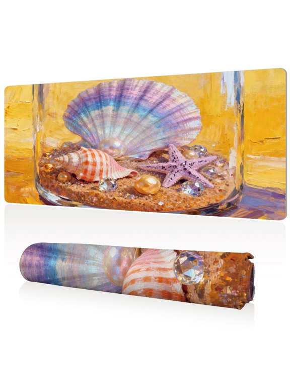 Mouse Pad Durable Easy Clean Ultra Large 80x40x0.3cm Full Desk Coverage Ocean Treasures Shell Starfish Pearl Art Design