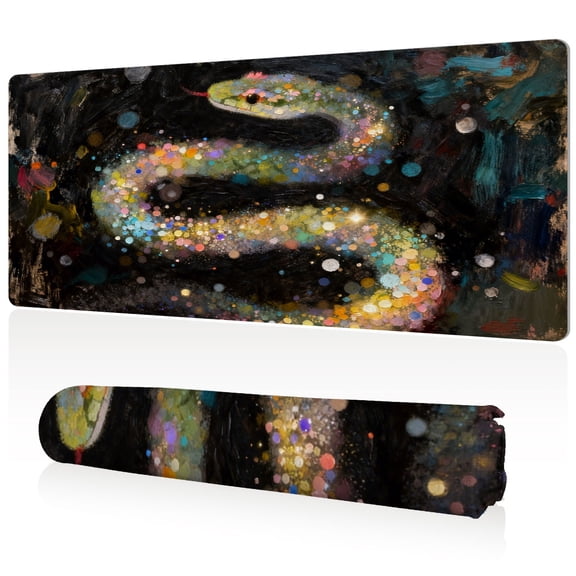 LIVEKEY Mouse Pad Durable Easy Clean Ultra Large 80x40x0.3cm Full Desk Coverage Vibrant Colorful Snake Art with Sewn Edges