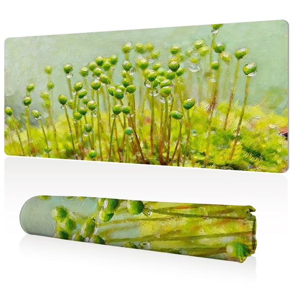 LIVEKEY Mouse Pad Durable Easy Clean Ultra Large 80x40x0.3cm Full Desk Coverage with Lush Green Plant Dewdrop Art for Gaming and Office
