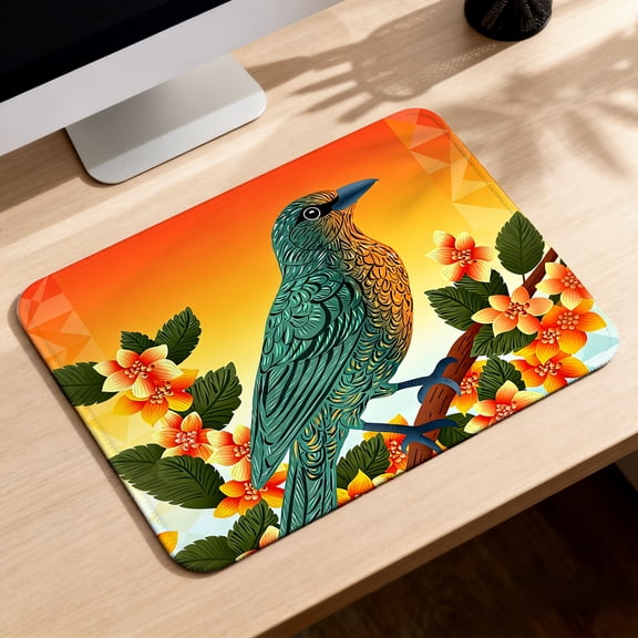 LIVEKEY Mouse Pad Durable Easy Clean with Vibrant Bird Flower Art Non Slip Stitched Edge for Gaming Office Desk 26x21cm