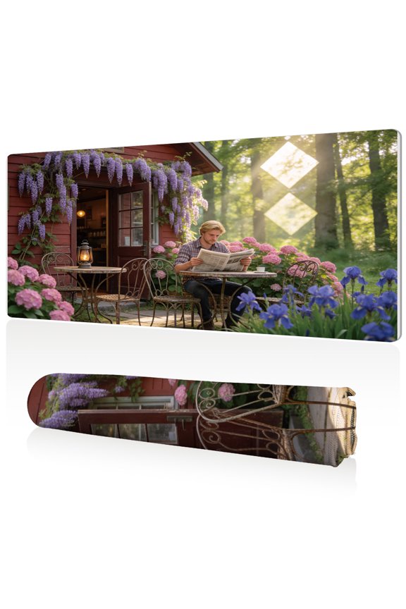 Mouse Pad Extra Large 80x40cm Garden Reading Scene Full Desk Coverage Non Slip Durable Easy Clean Stitched Edges for Gaming and Office