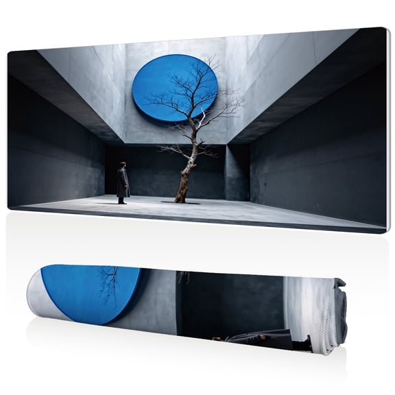 LIVEKEY Mouse Pad Extra Large 80x40x0.3cm Geometric Tree and Figure Design Full Desk Coverage Non Slip Durable Easy Clean Stitched Edges for Gaming and Office