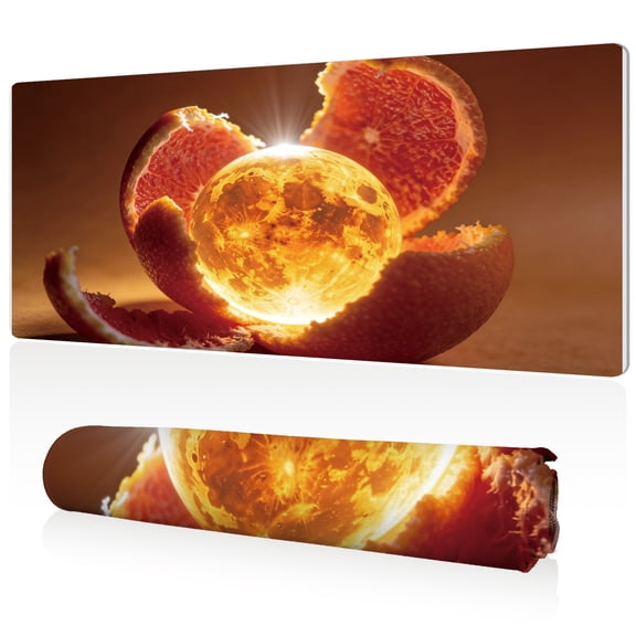 LIVEKEY Mouse Pad Extra Large 80x40x0.3cm Glowing Citrus Planet Design Full Desk Coverage Non Slip Durable Easy Clean Stitched Edges for Gaming and Office Use